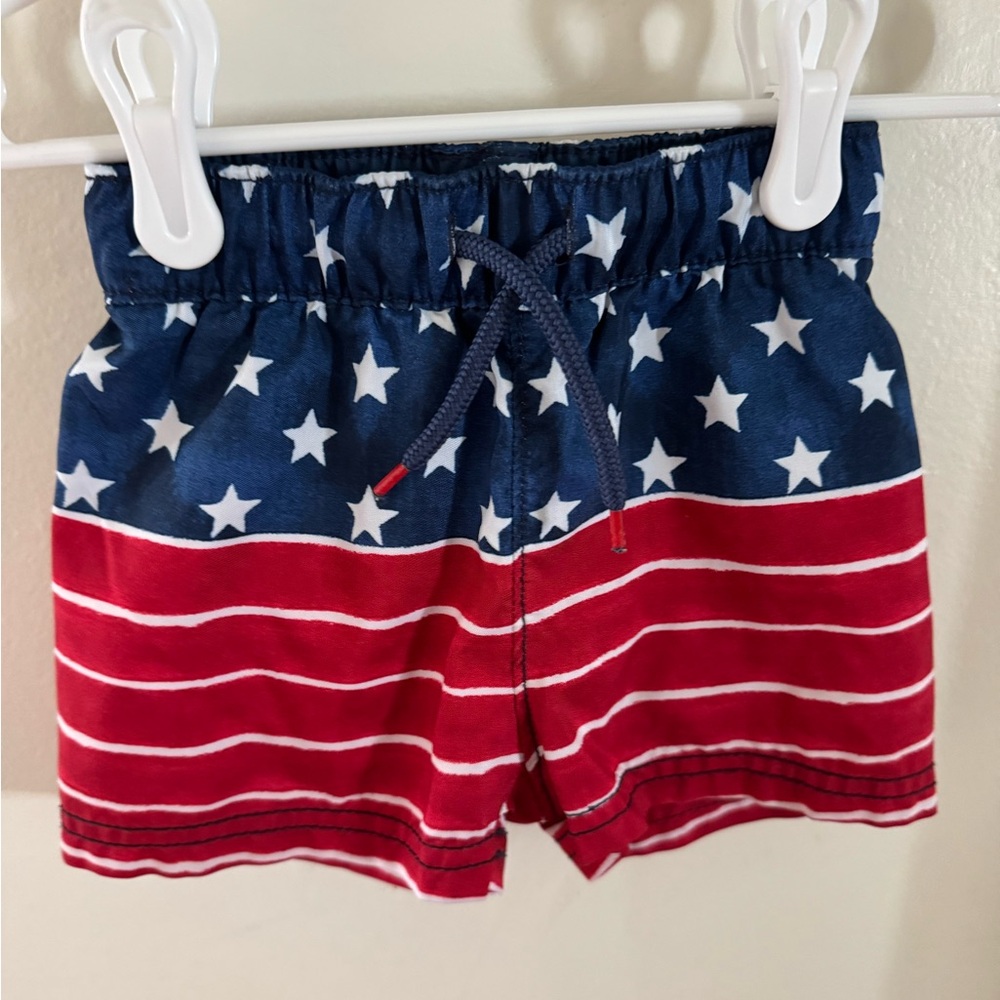 12-18M- Patriotic Star and Stripe Kids Swim Trunks